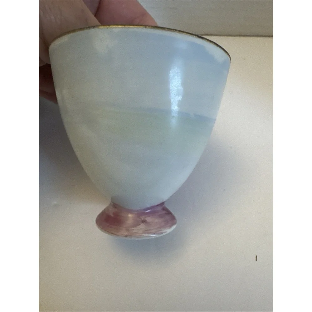 Vintage Ucagco Small Teacup & Saucer Set Sailboat Scene w Gold Trim Japan